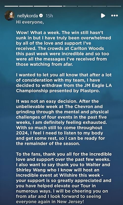 Nelly Korda's statement (Image via Instagram)