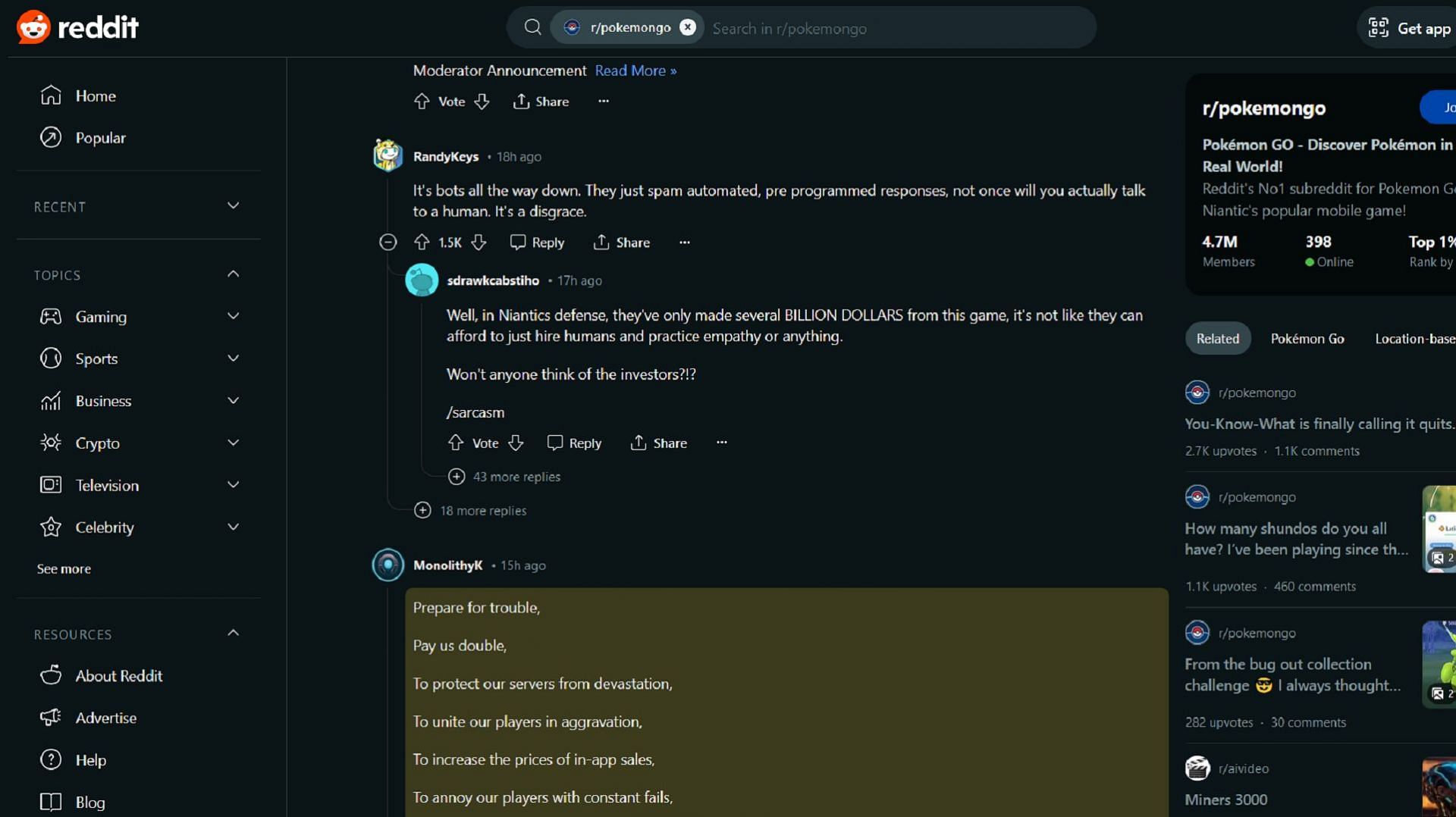 Pokemon GO fans direct heavy criticism at Niantic for their in-game support (Image via Reddit)