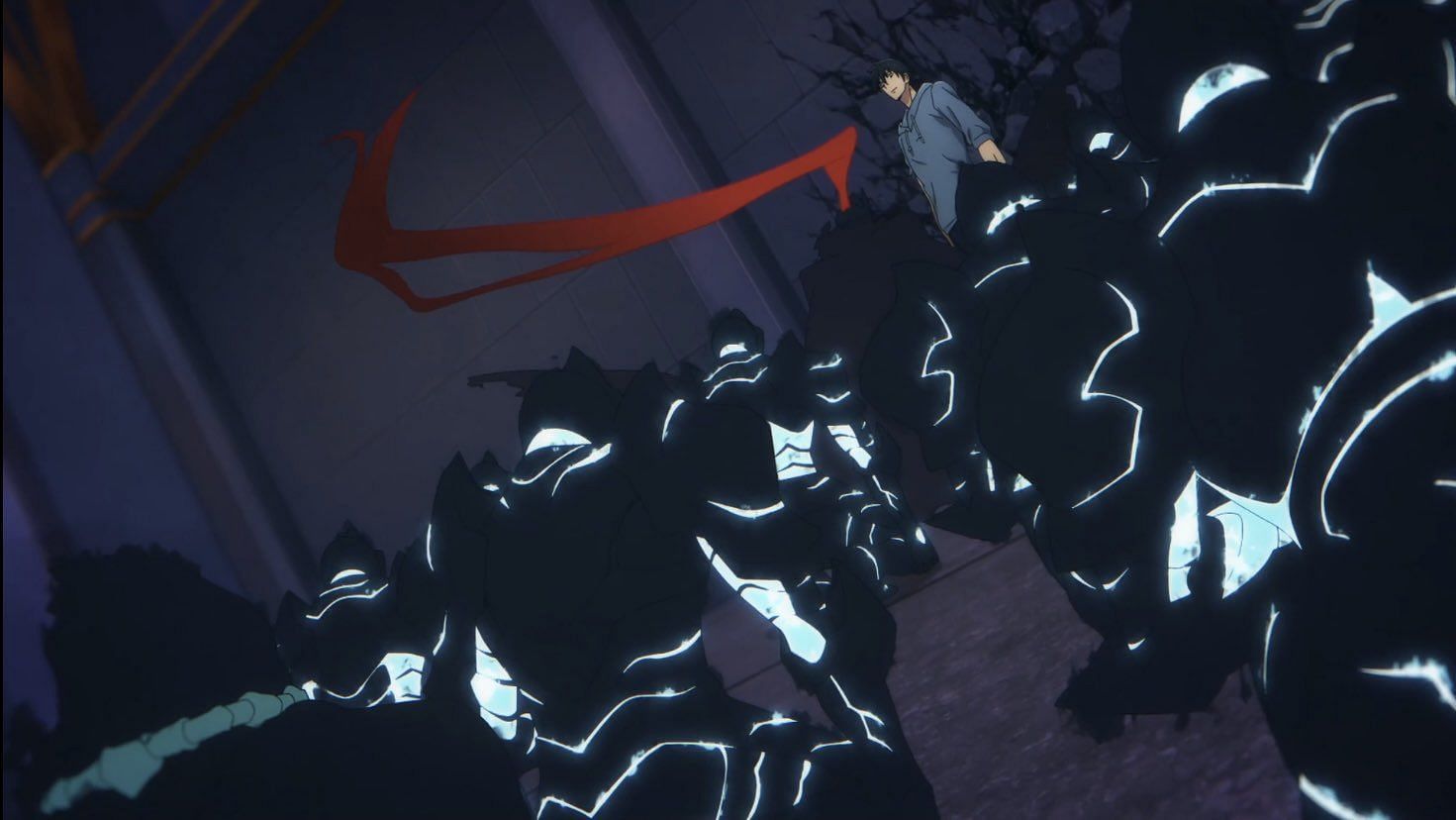 Sung Jinwoo and his shadow soldiers as seen in the anime (image via A-1 Pictures)