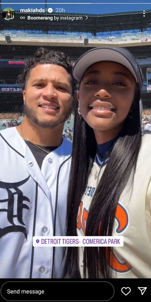 Blake Corum and Makiah Shipp at Comerica Park.