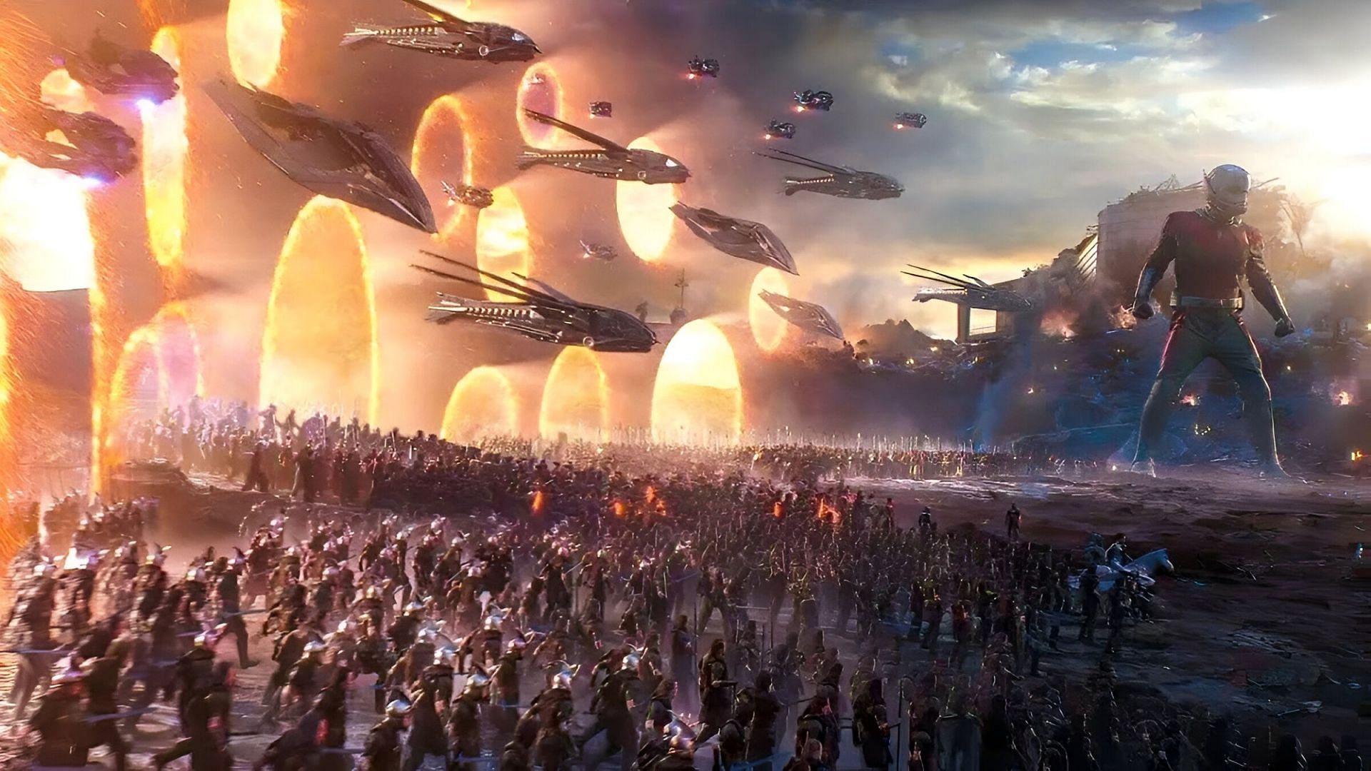 Avengers assembling at the battlefield in Avengers: Endgame (Image via Disney)