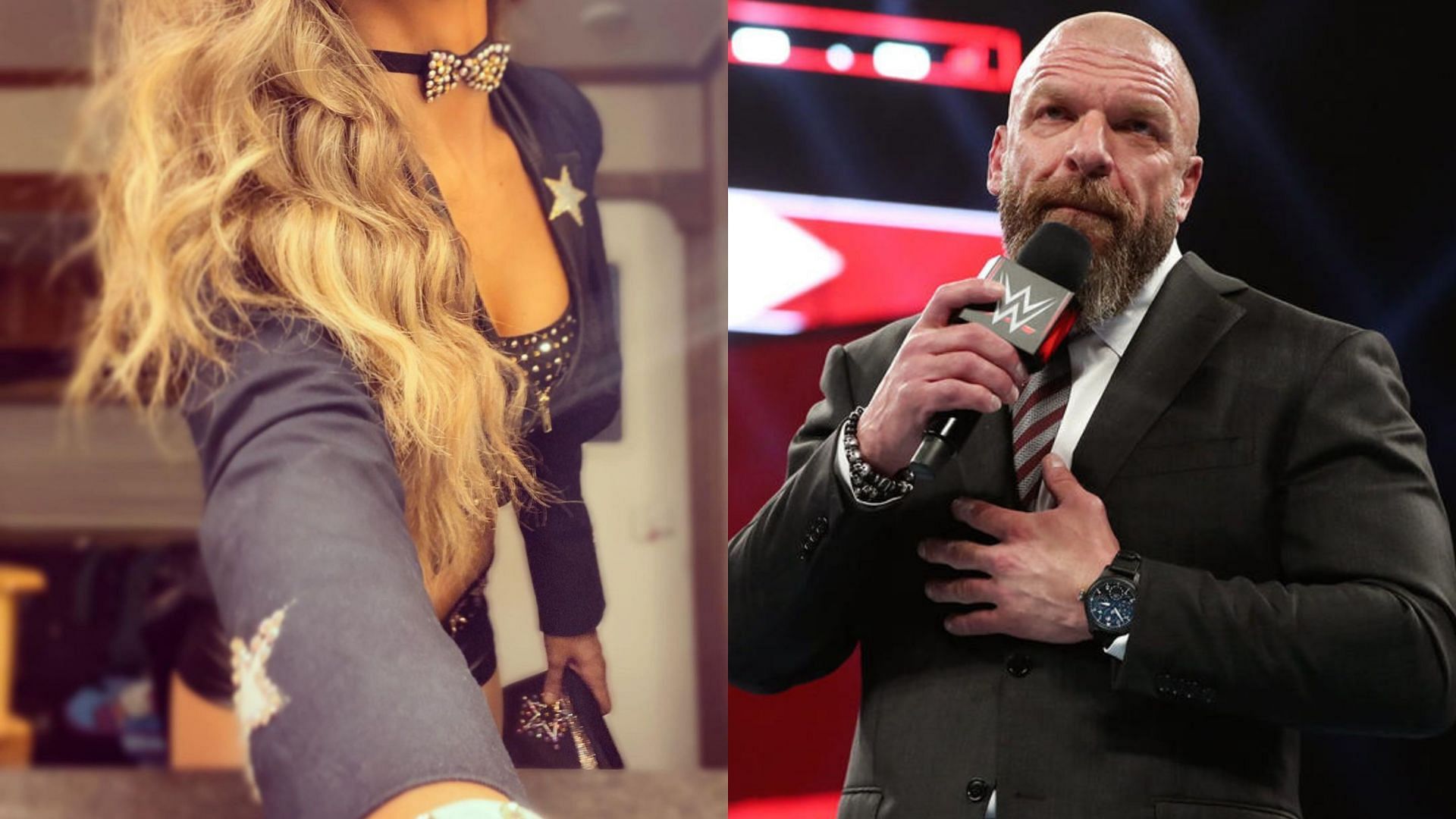 Anna Jay (left) and WWE Chief Content Officer Triple H (right)
