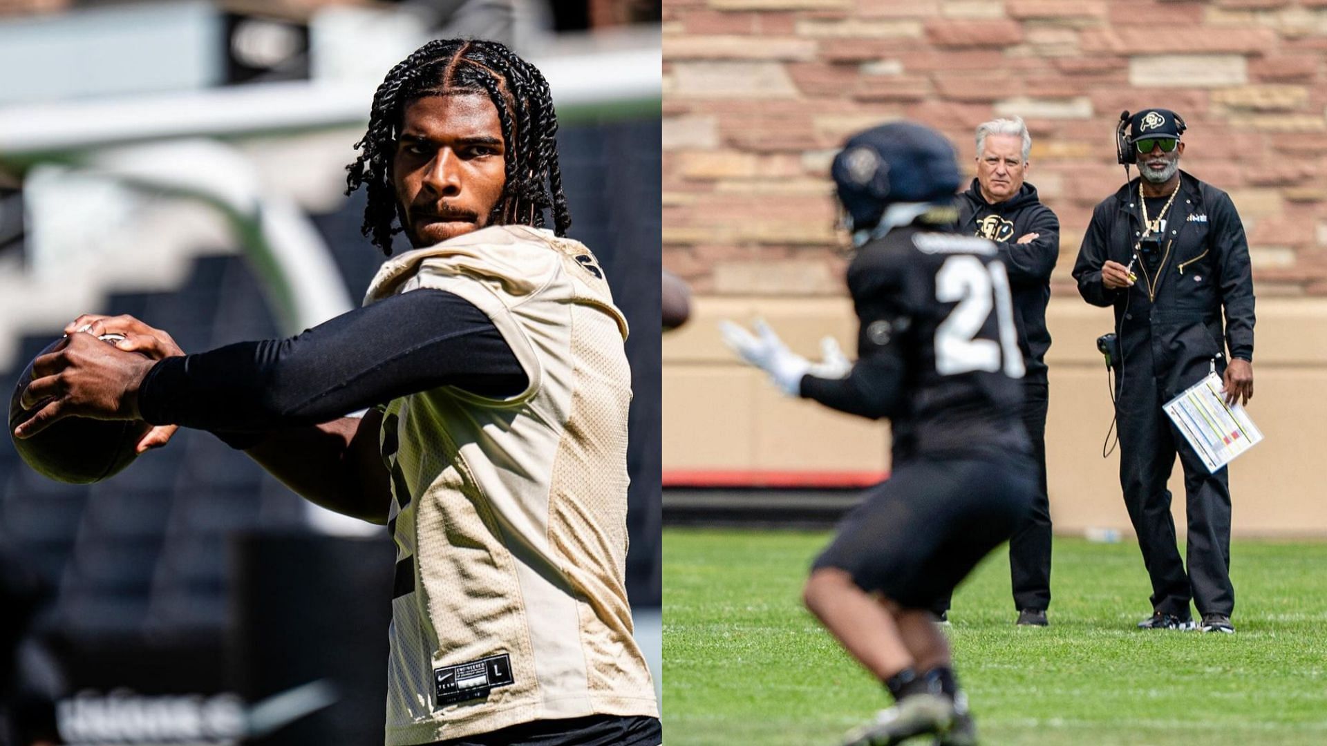 Colorado QB Shedeur Sanders and coach Deion Sanders 