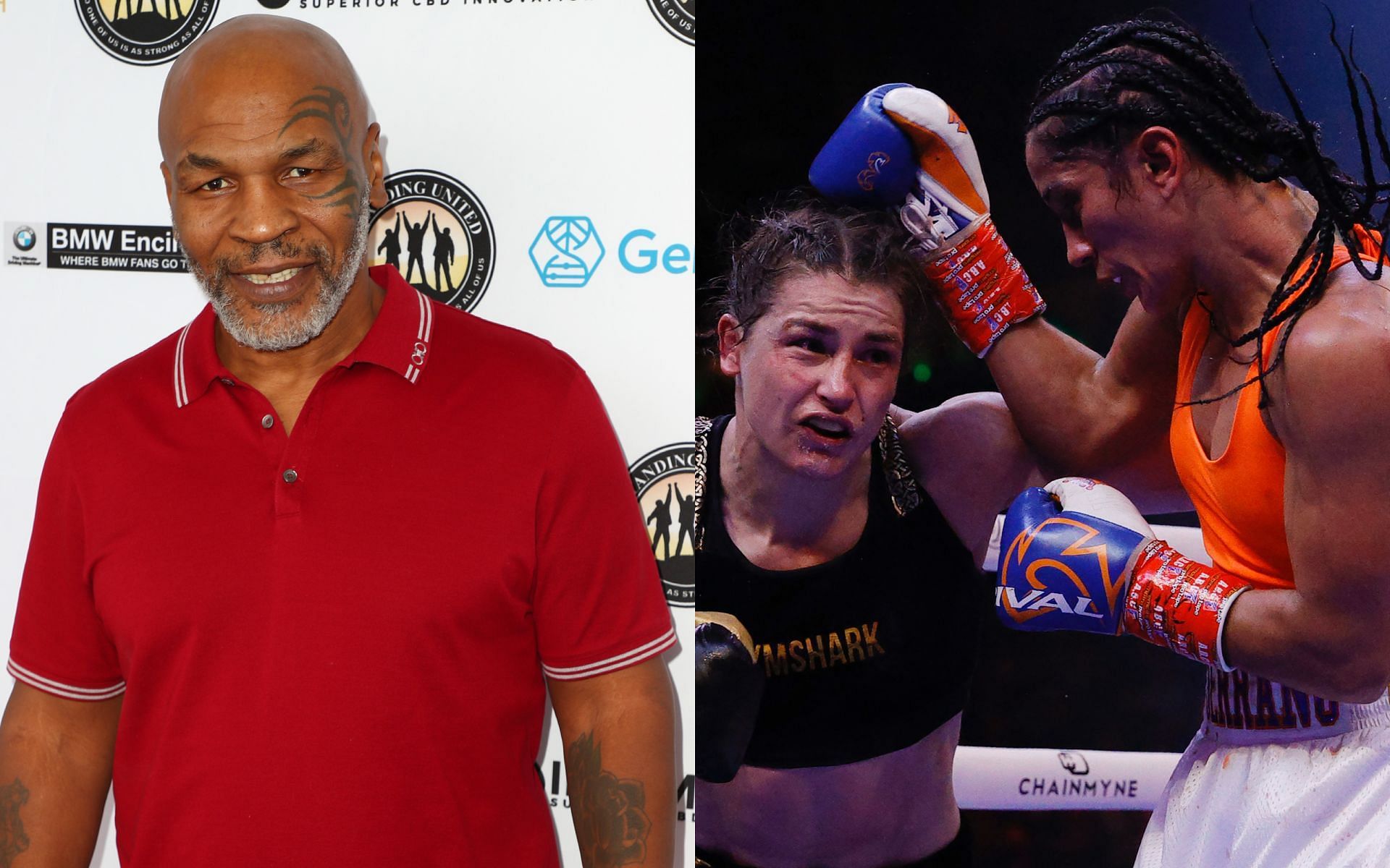 Mike Tyson (left) on Katie Taylor vs. Amanda Serrano (right) rematch news [Image via:  Getty Images] 