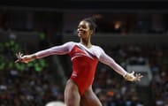 Gabby Douglas competes in the floor exercise during Day 2 of the 2016 U.S. Women's Gymnastics Olympic Trials at SAP Center in San Jose, California.
