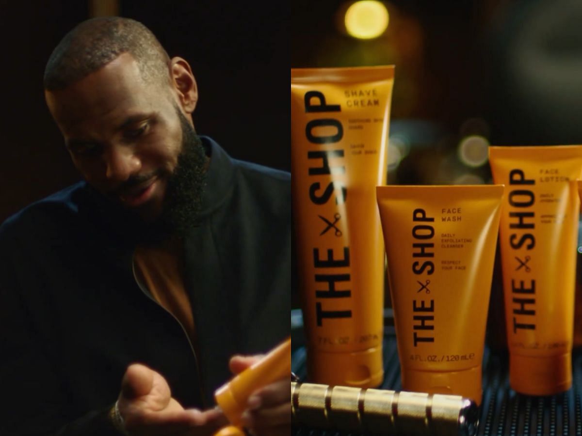 LeBron James and some skincare and haircare products from The Shop (Image via Instagram/The Shop)