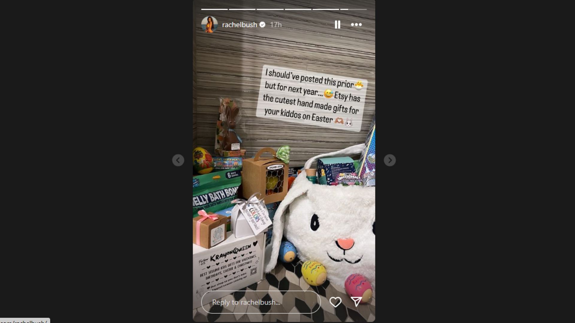 Rachel Bush also shared her daughter's Easter basket and gave ideas to other parents.