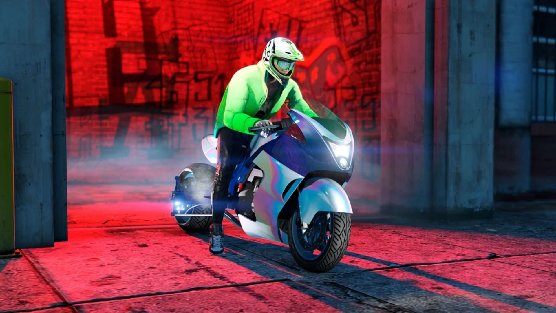 A fully customized Shitzu Hakuchou Drag Bike (Image via Rockstar Games)