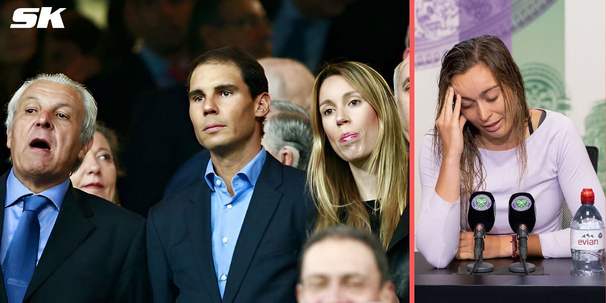 Rafael Nadal, Father Sebastian Nadal, and sister Maribel Nadal (L), Paula Badosa (R) 