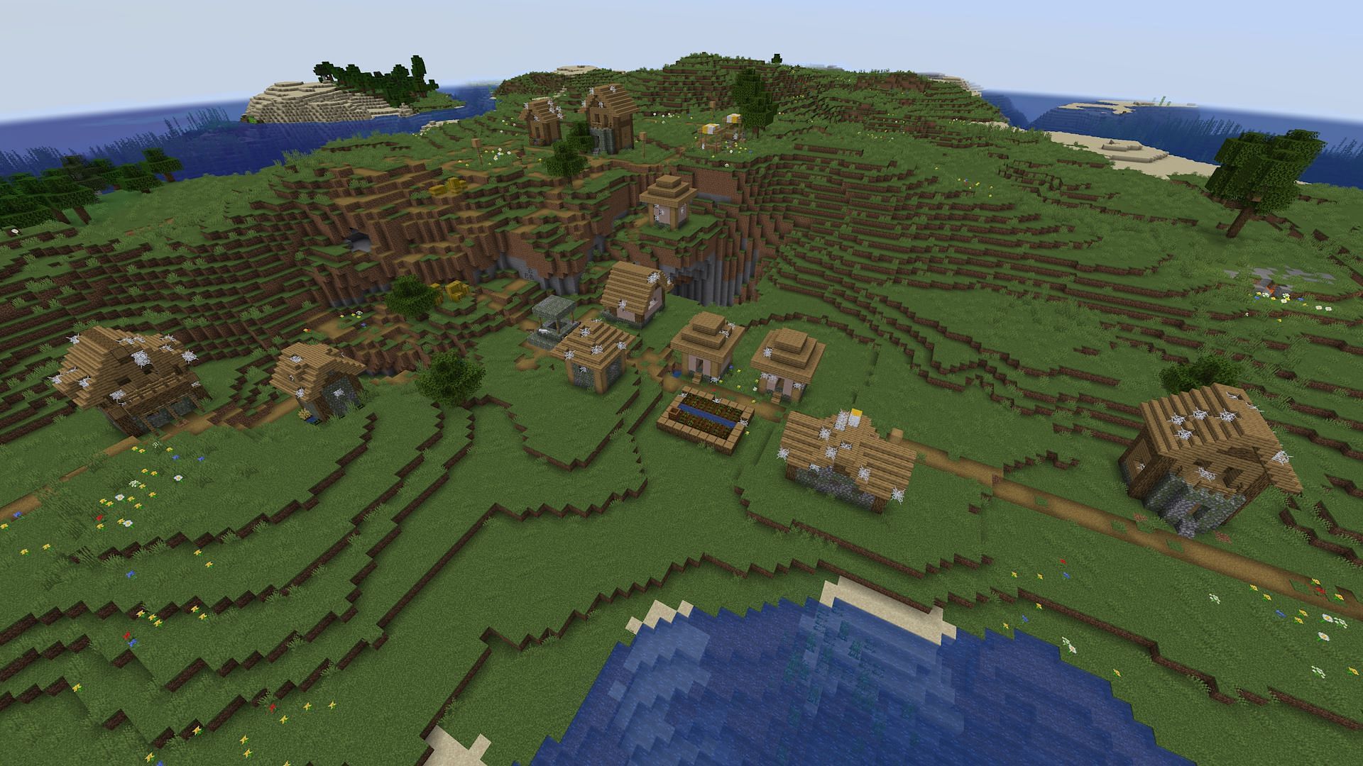 This seed&#039;s rare zombie village is a unique opportunity at a great early trading hall (Image via Mojang)