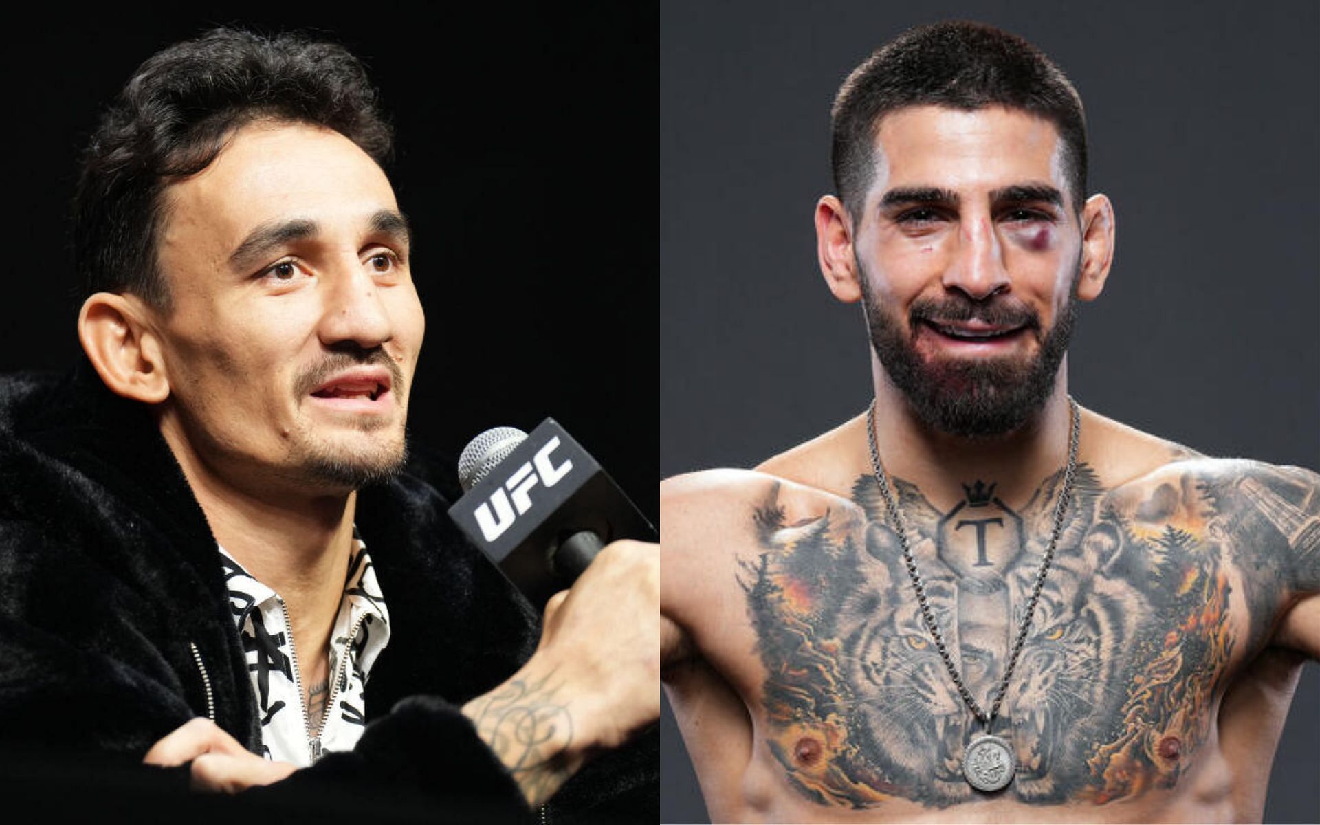 Max Holloway (left) responds to Ilia Topuria (right). [via UFC]