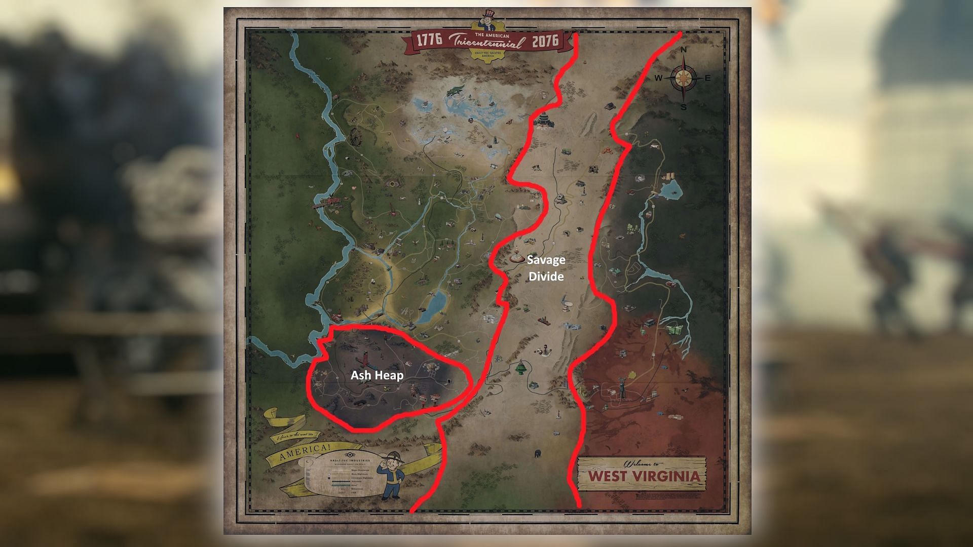 The Ash Heap and the Savage Divide regions (Image via Bethesda Game Studios)