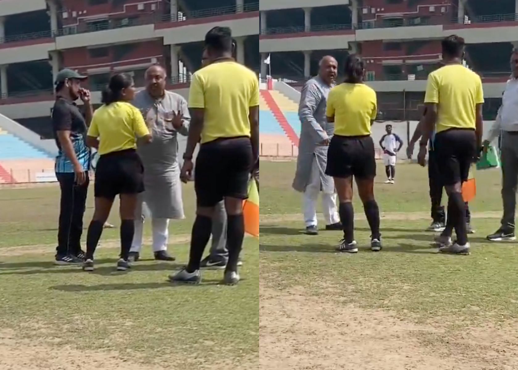 A male club official threatens female referee. (Credit: Videograb/X)