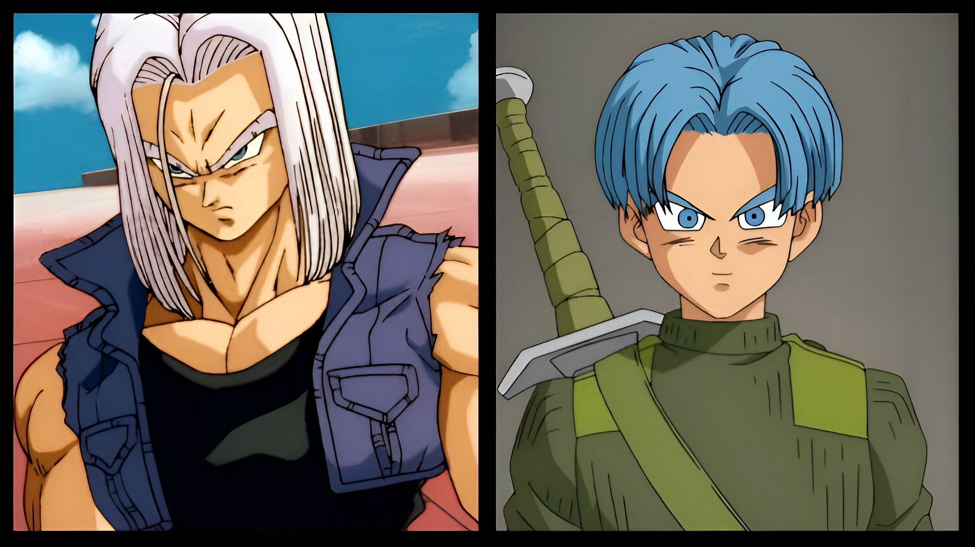 Trunks&#039;s hair as seen in the anime Z (left) and Super (right) (Image via Toei Animation)