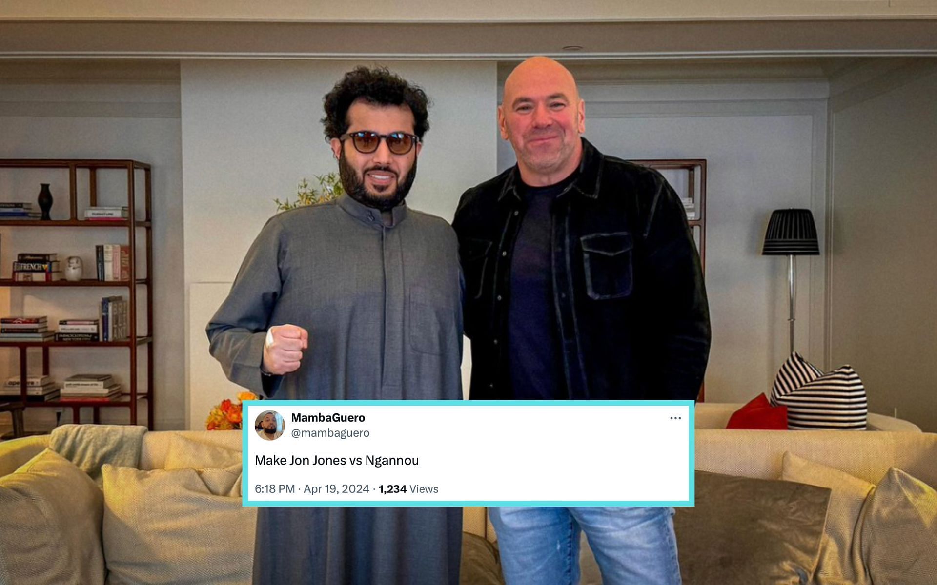 Turki Alalshikh (left) and Dana White (right) collaborate for a post on social media [Photo Courtesy @turki_alalshikh on X]