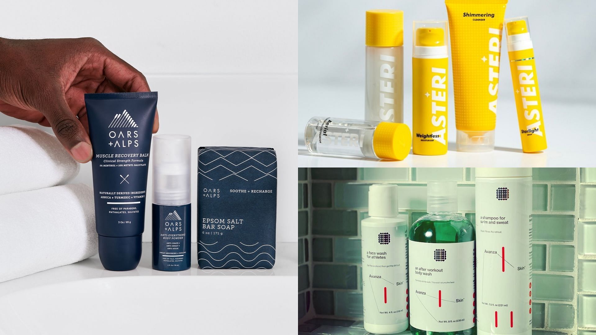 Athlete-specific skincare brands and products (Image via @oarsandalps, @avanzaskin, @alumni_skincare/ Instagram)