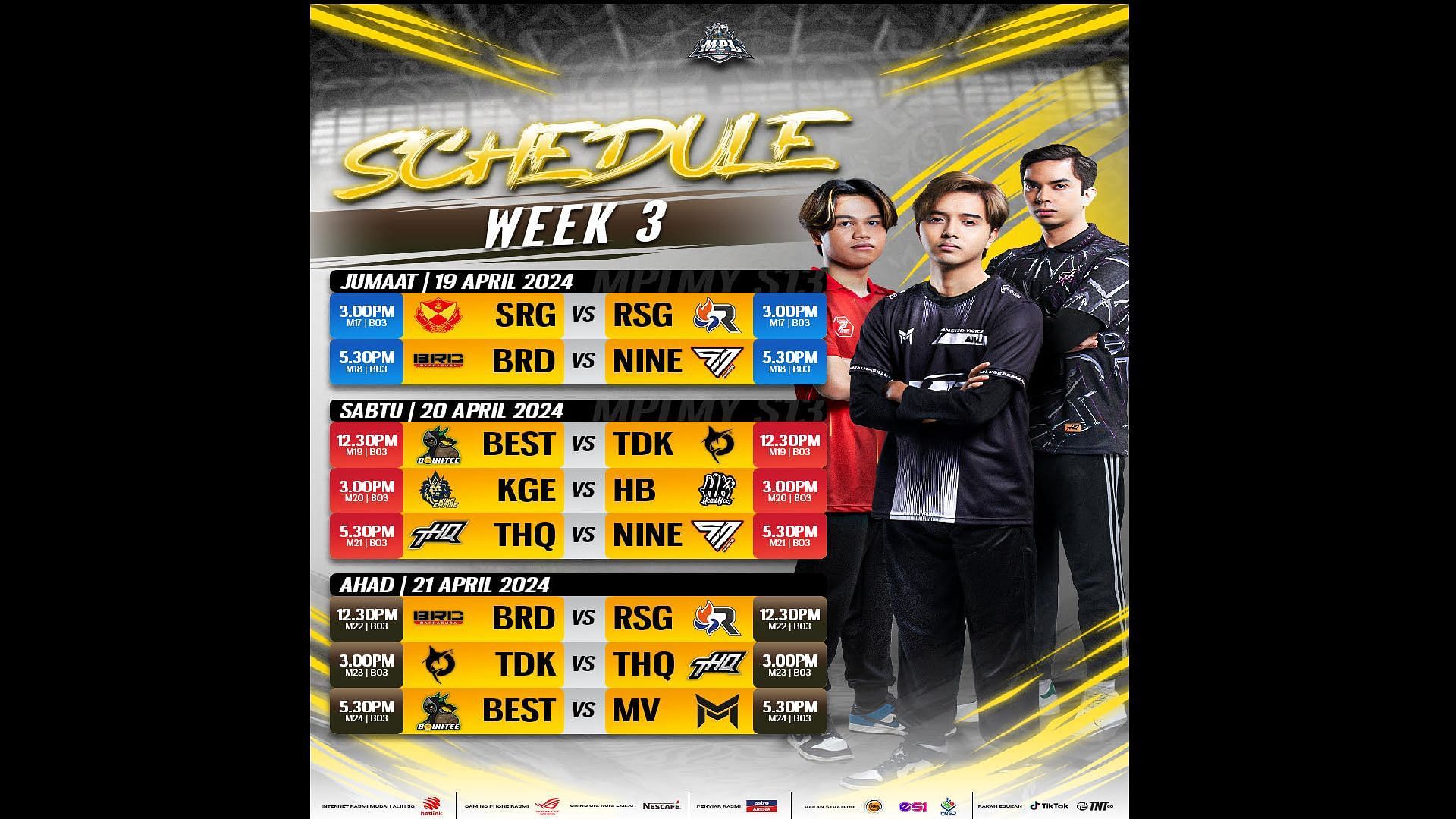 MPL Malaysia Season 13 Week 3 fixtures (Image via Moonton Games)