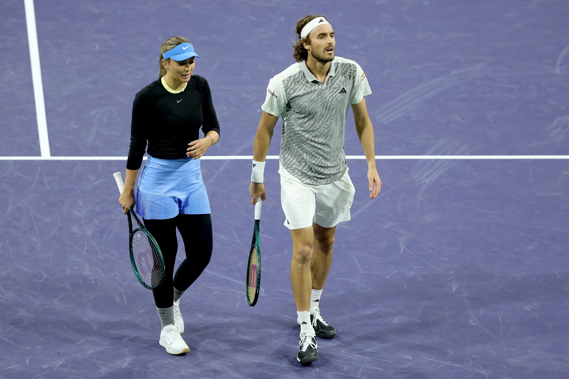 Stefanos Tsitsipas and Paula Badosa at the Tie Break Tens exhibition tournament