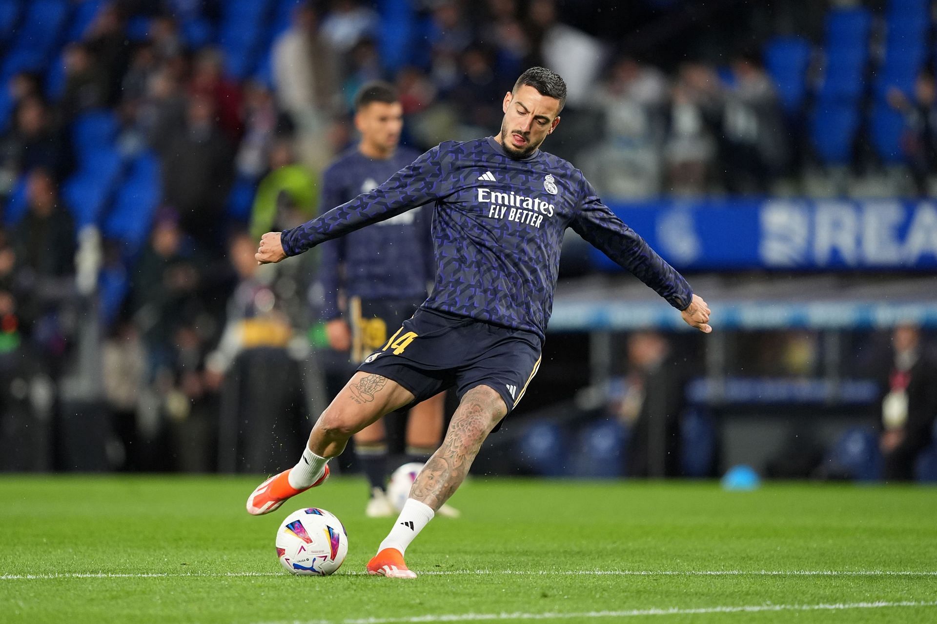 Joselu during the warm-ups for Real Sociedad.