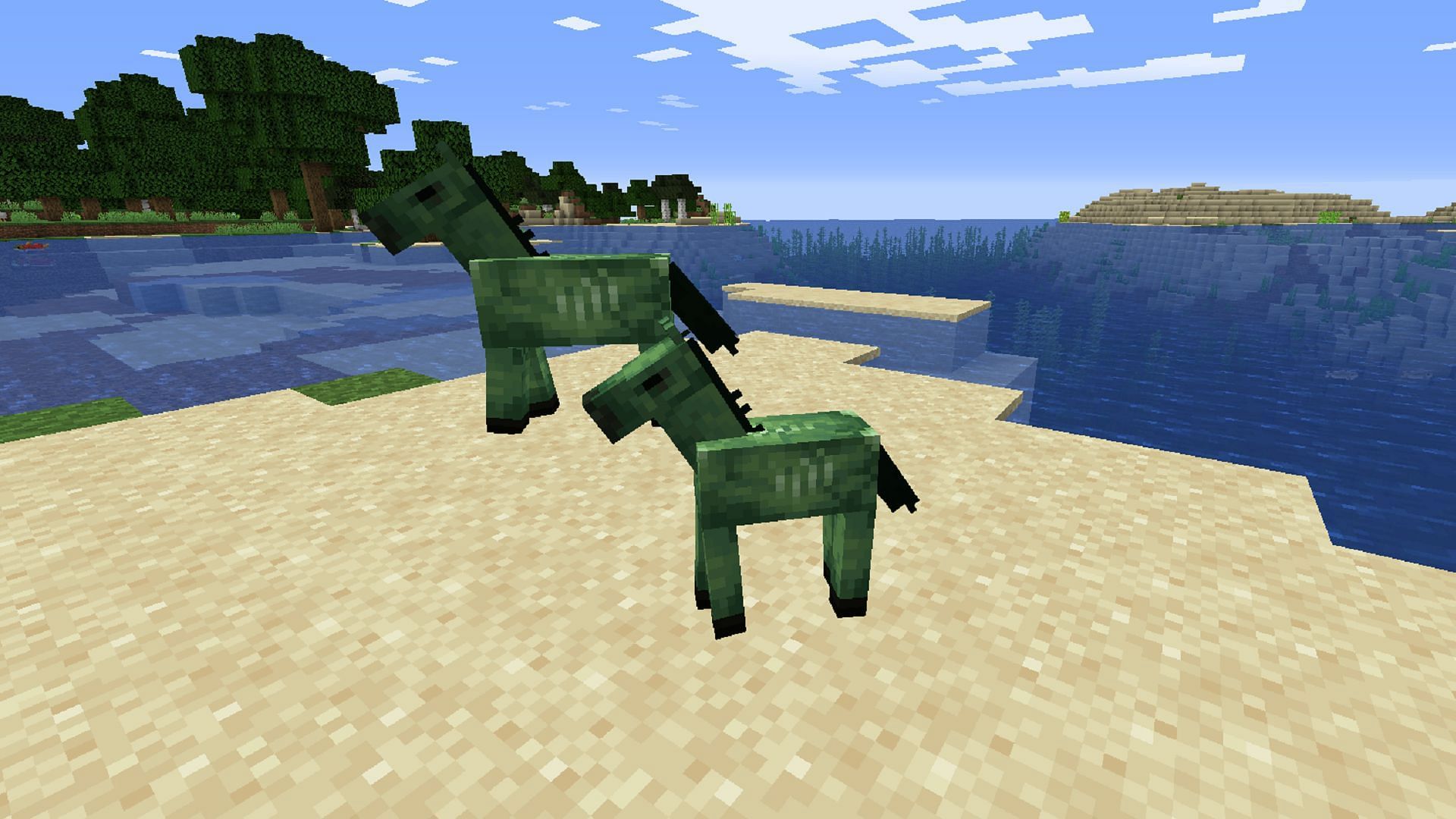 A zombie horse and its foal in Minecraft (Image via Mojang)