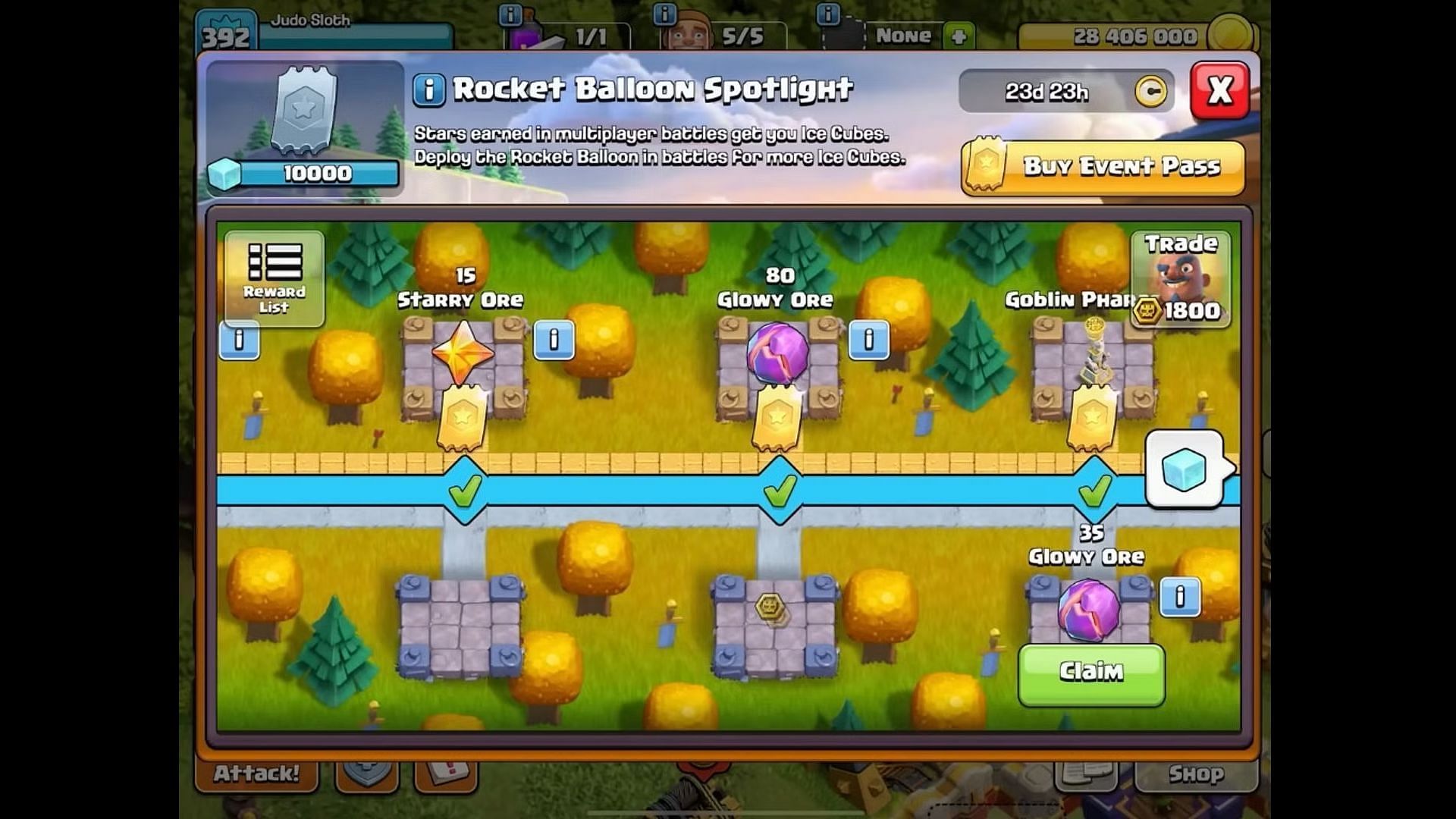 Here is a partial snap of the progression path of the Rocket Balloon Spotlight event (Image via Supercell)