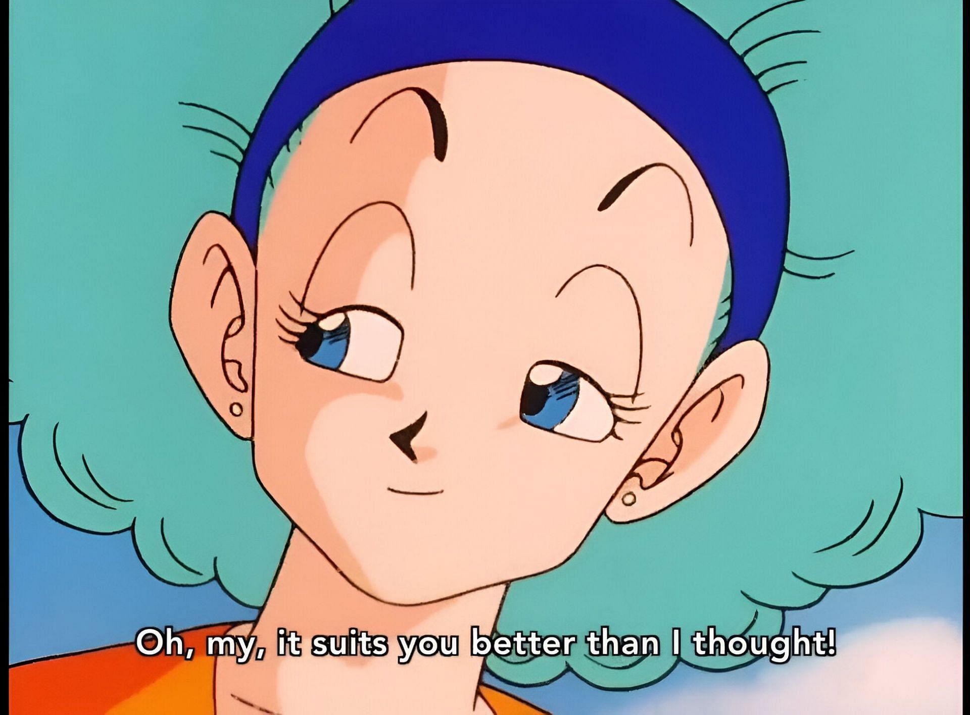 Bulma after making Vegeta wear the pink shirt (Image via Toei Animation)