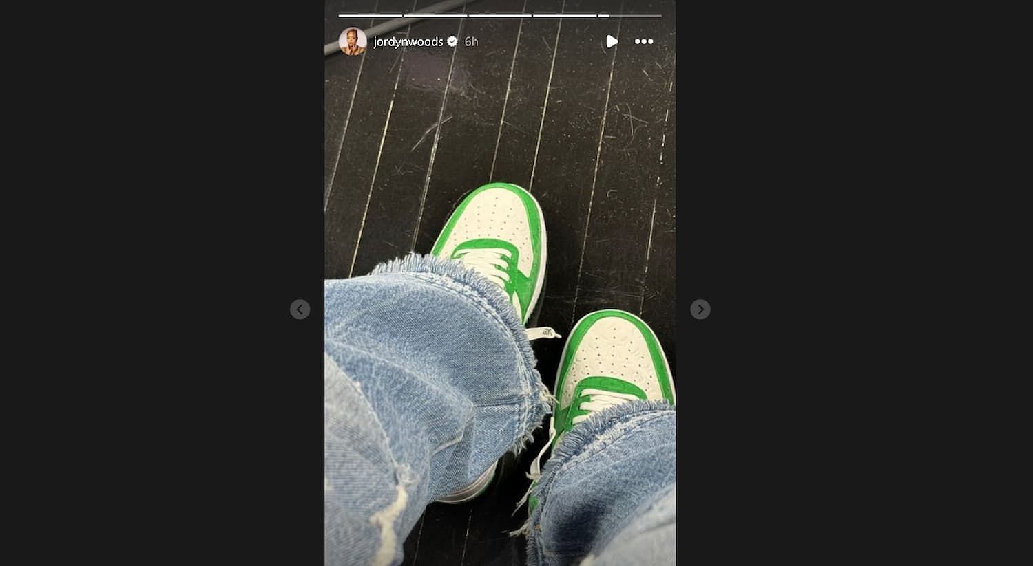 Jordyn Woods&#039; IG story flexing her Louis Vuitton x Nike kicks