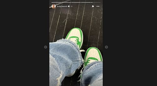 Jordyn Woods' IG story flexing her Louis Vuitton x Nike kicks