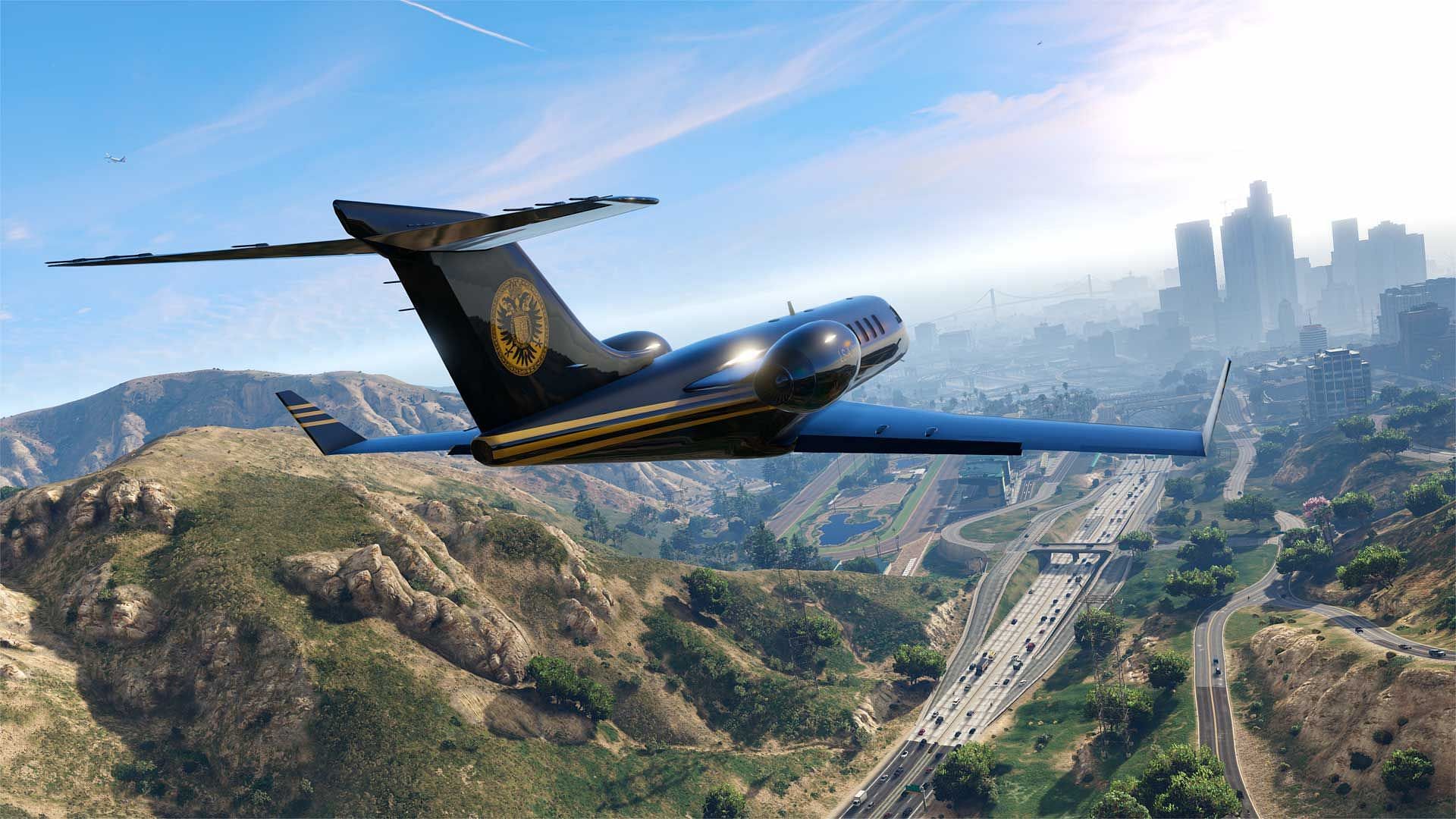 The Buckingham Luxor soars through the sky of Los Santos (Image via Rockstar Games)