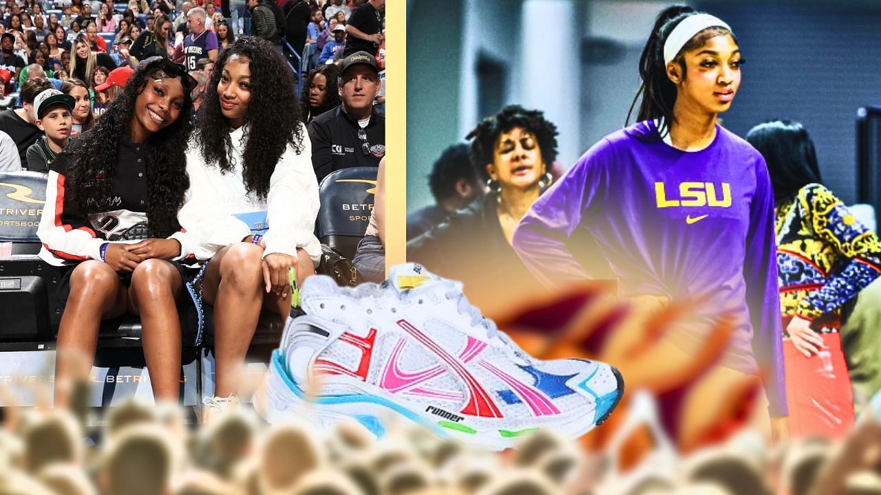 Star WNBA draft prospect Angel Reese rocks $960 Balenciaga Sneakers at Magic-Pelicans game.