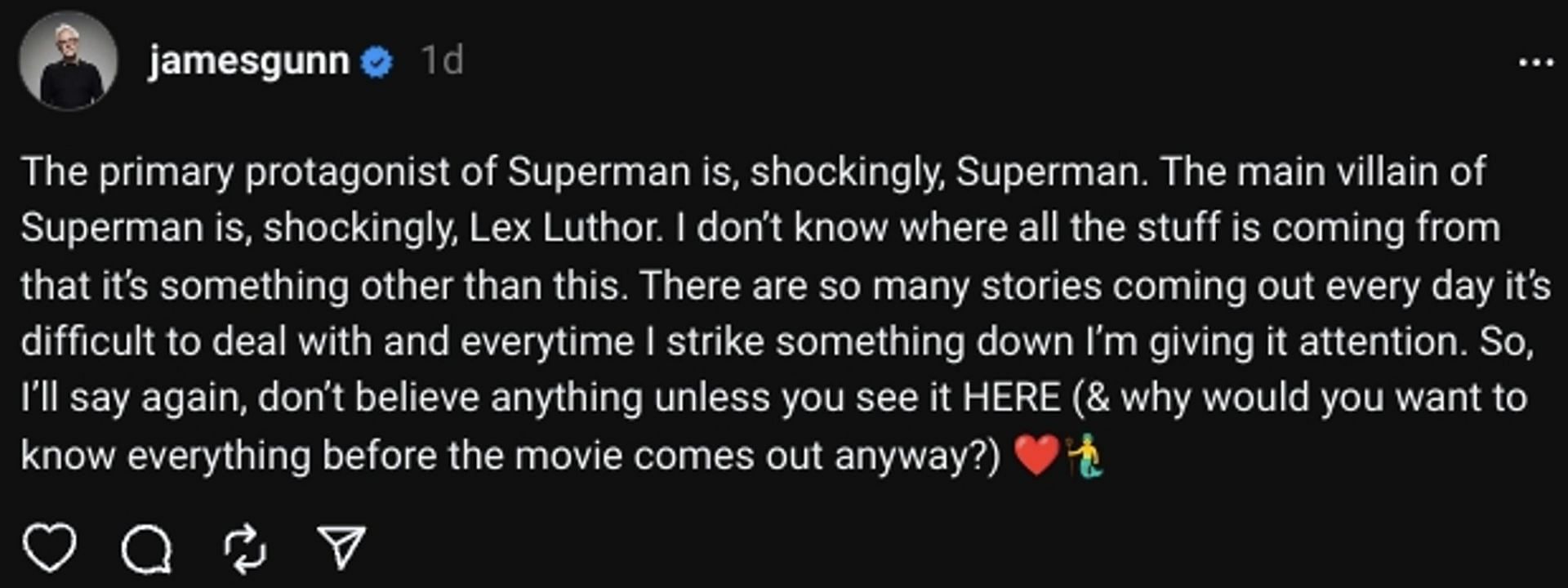 James Gunn clears rumors about Superman 2025 (Image via Threads)