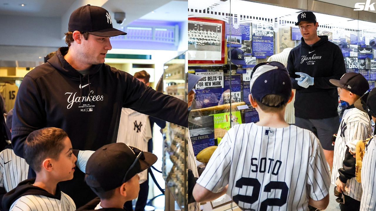 Gerrit Cole greets young fans at Yankee Museum