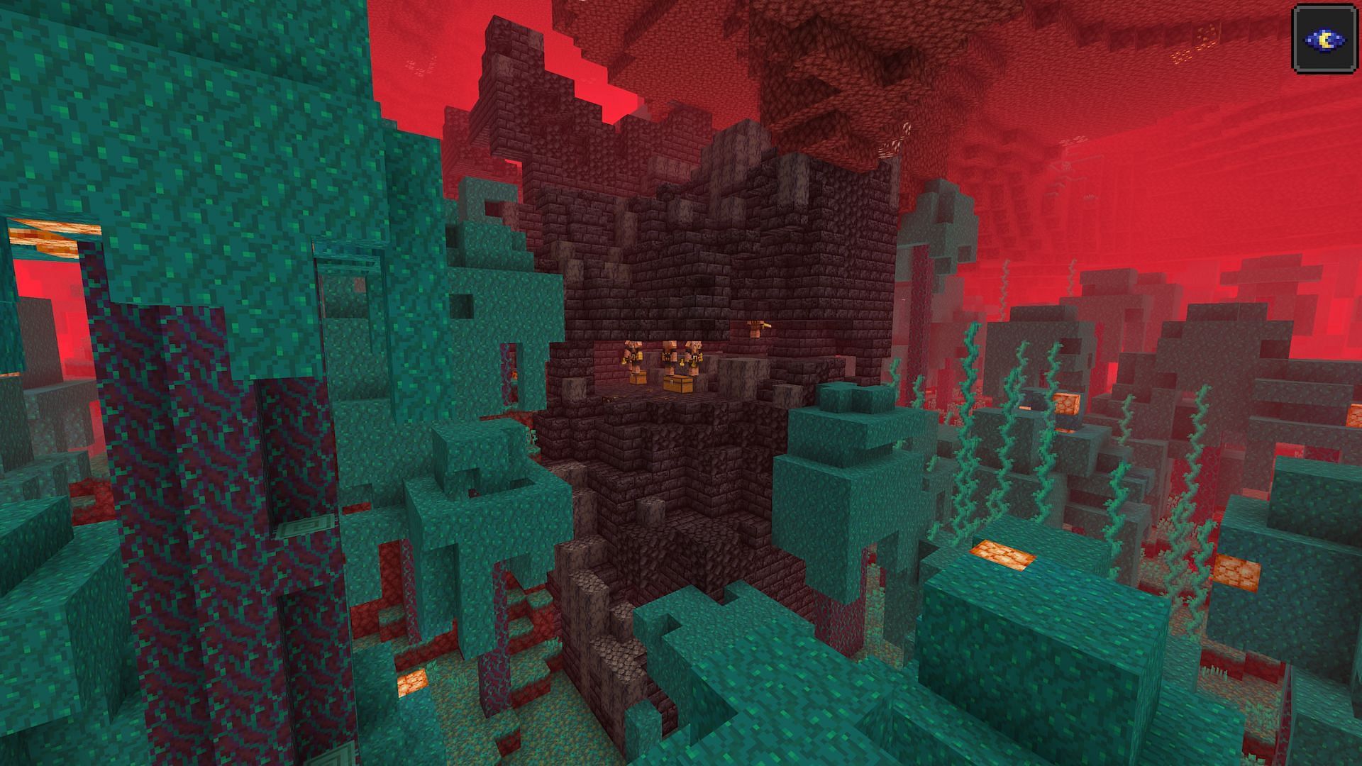 A bastion in a warped forest (Image via Mojang)
