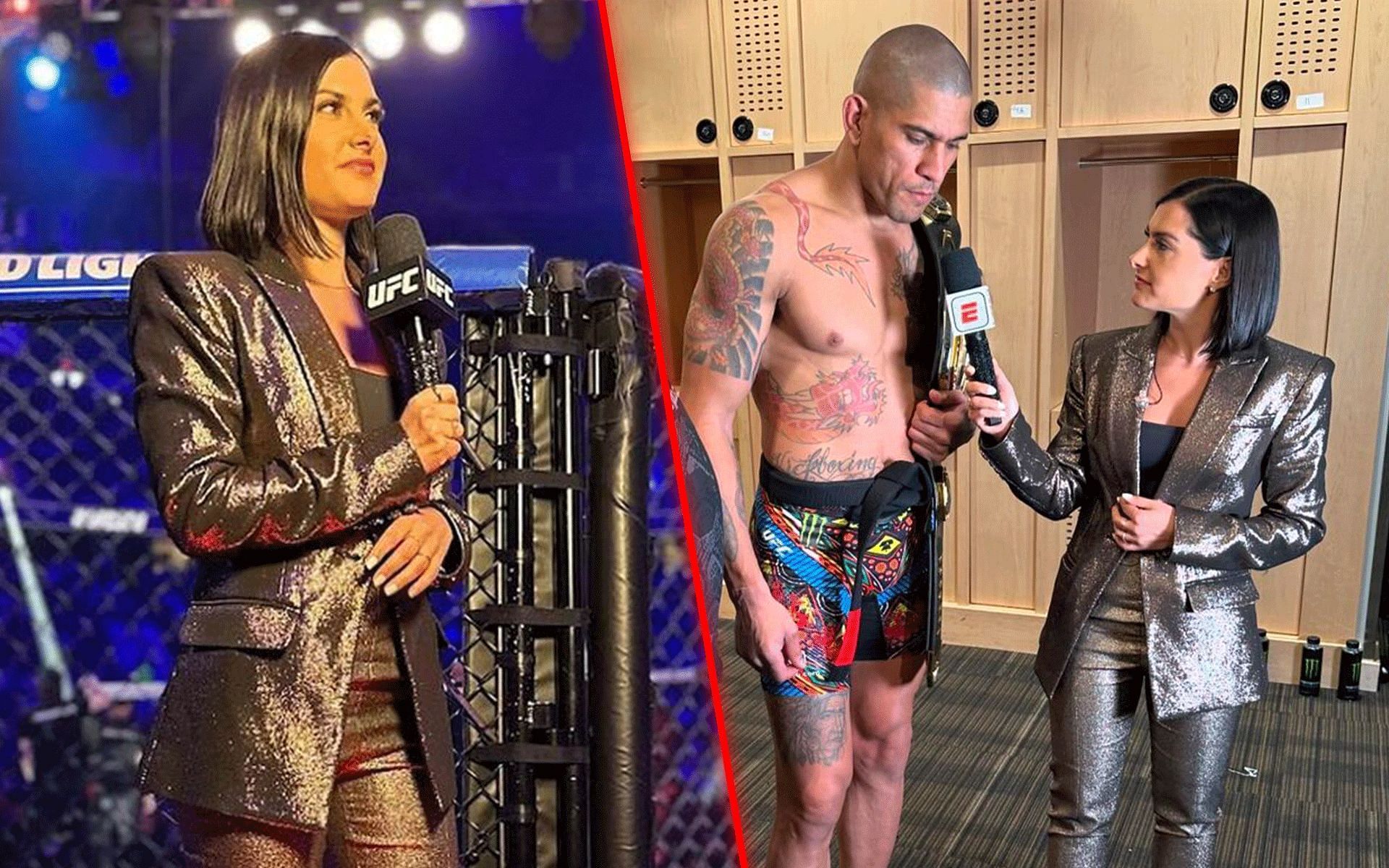 Megan Olivi (left) shares pictures with Alex Pereira (second to right) while expressing her joy for being part of UFC 300 in an Instagram post [Image courtesy @meganolivi on Instagram]