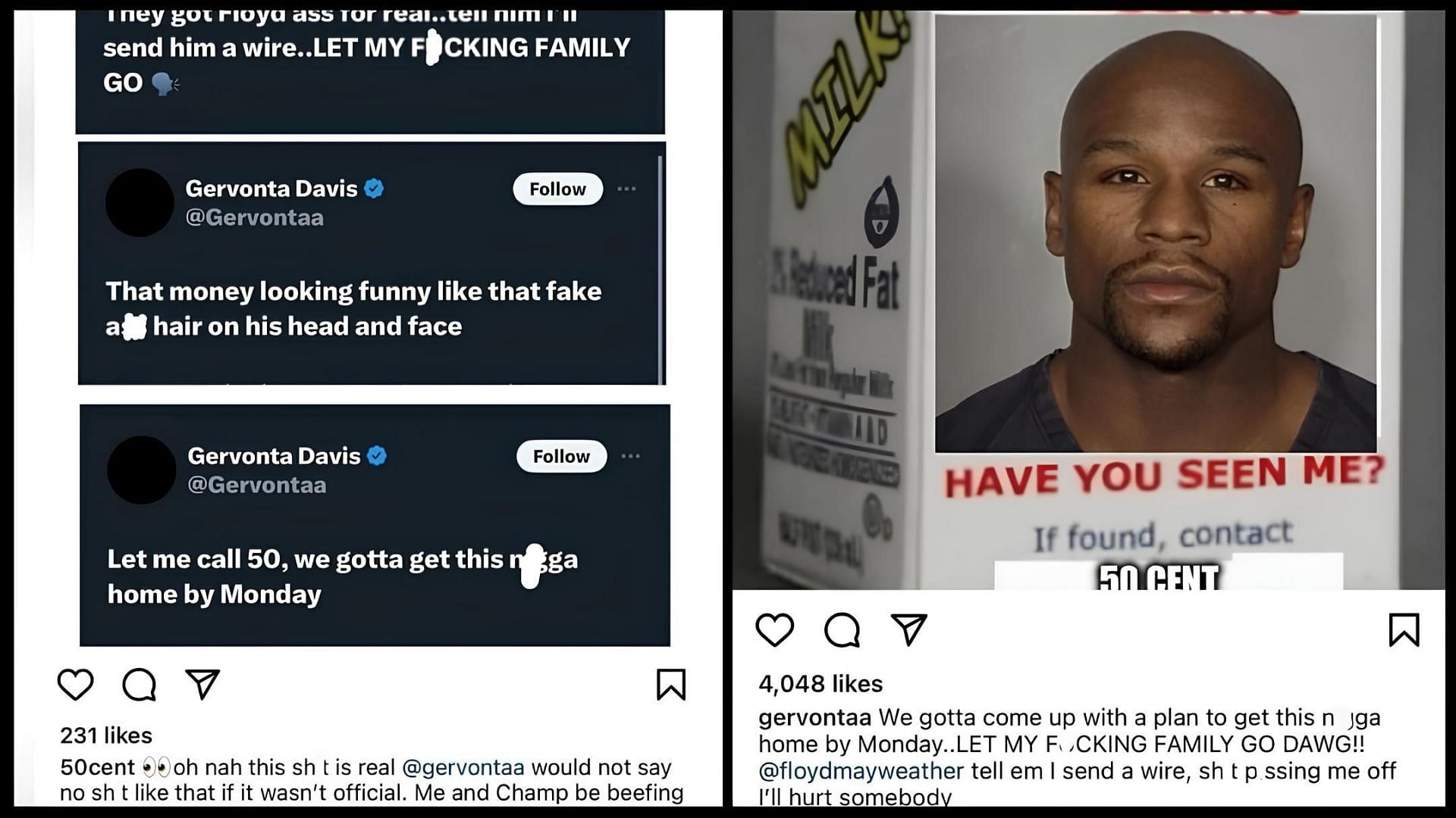 50 Cent entered the beef between Davis and Mayweather, (Image via Akademiks/Instagram)