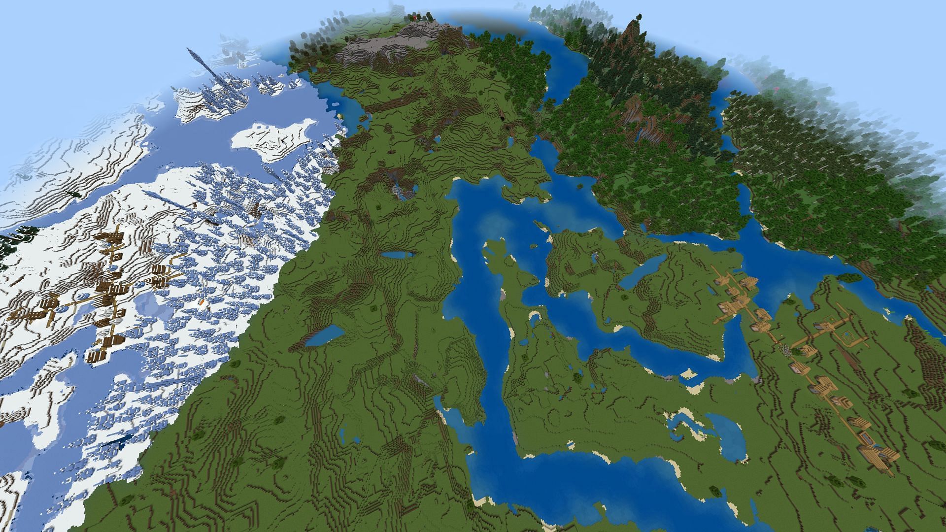 This seed&#039;s spawn island offers a ton of biome diversity across multiple temperatures (Image via Mojang)