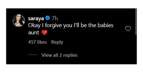 Screengrab of Saraya's comment to Ruby Soho's post on Instagram