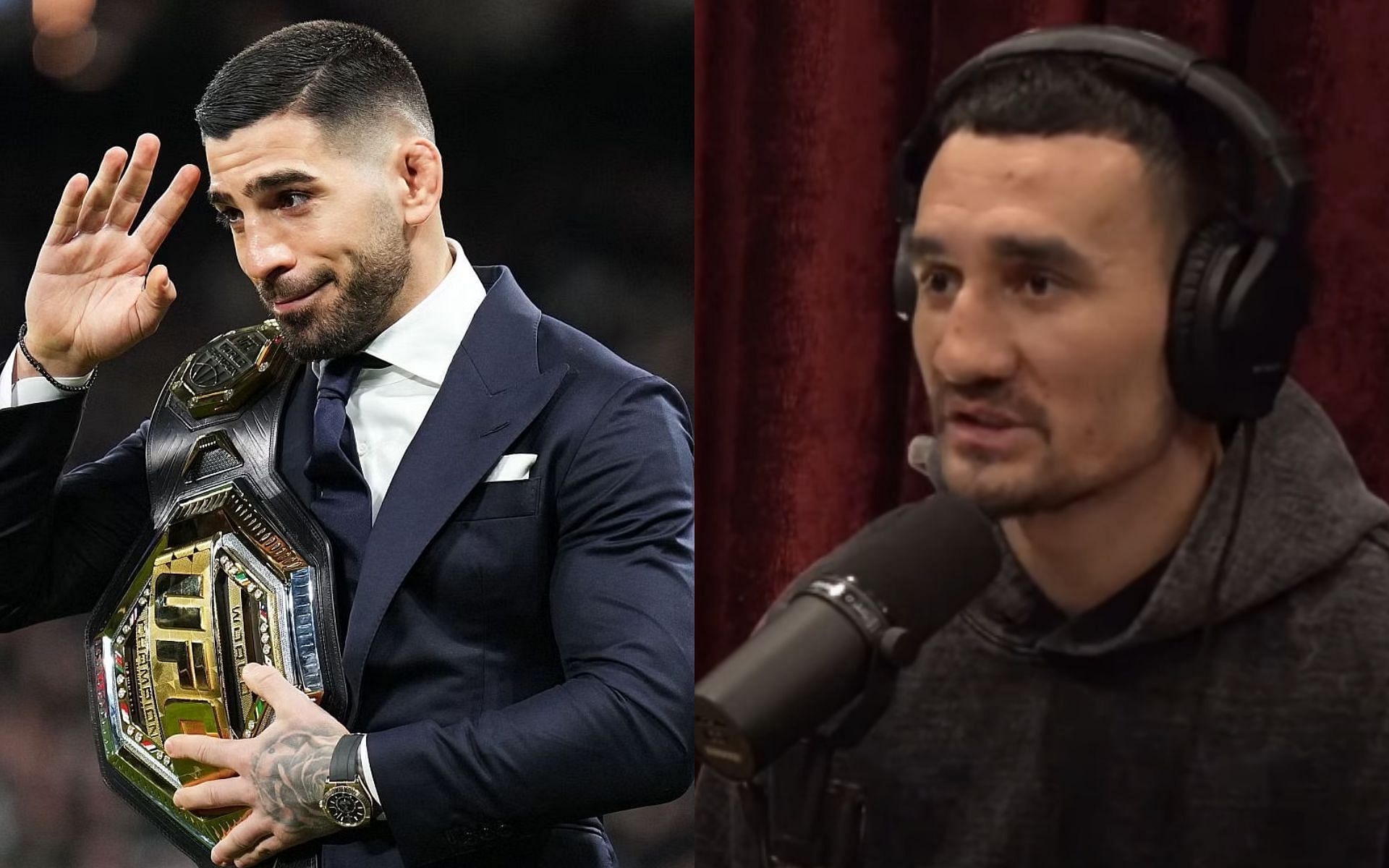 Max Holloway suggests massive NFL stadium as location for featherweight title clash with Ilia Topuria [Image courtesy: Getty Images, and PowerfulJRE - YouTube]