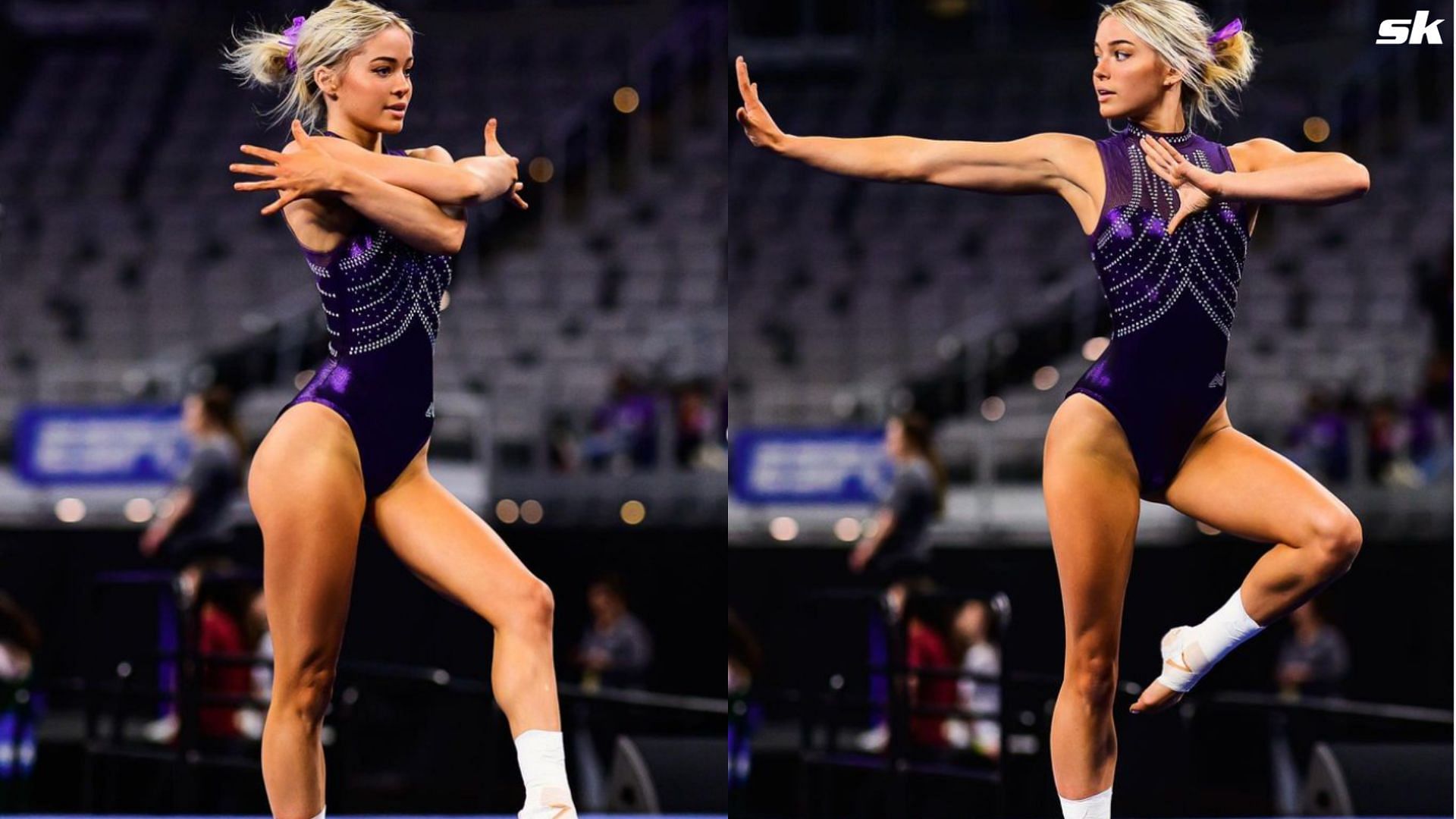 Olivia Dunne showcases stellar dance moves in dark purple leotard