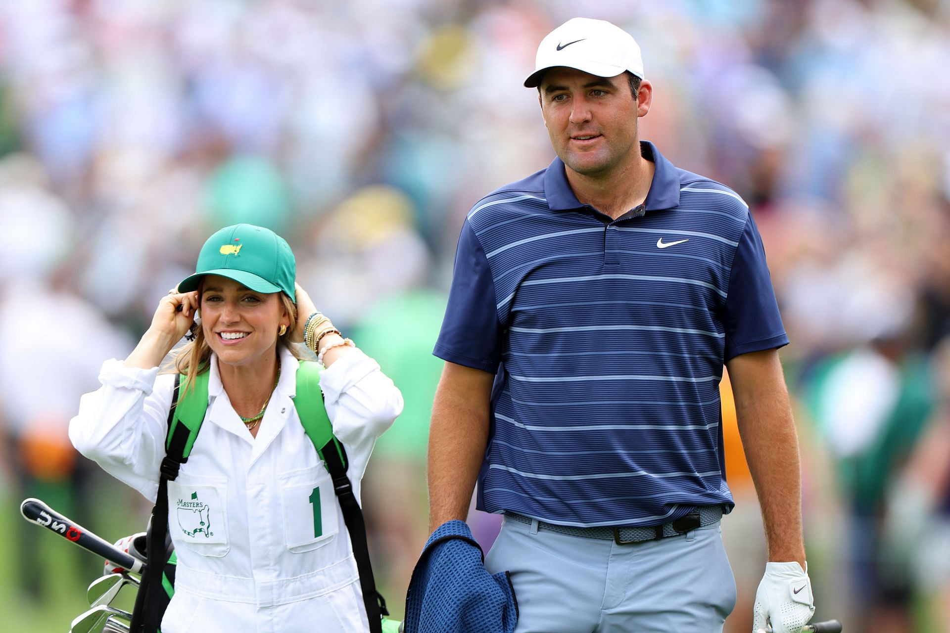 Scottie Scheffler and Meredith at The Masters - Preview Day 3 (Photo by Andrew Redington/Getty Images)