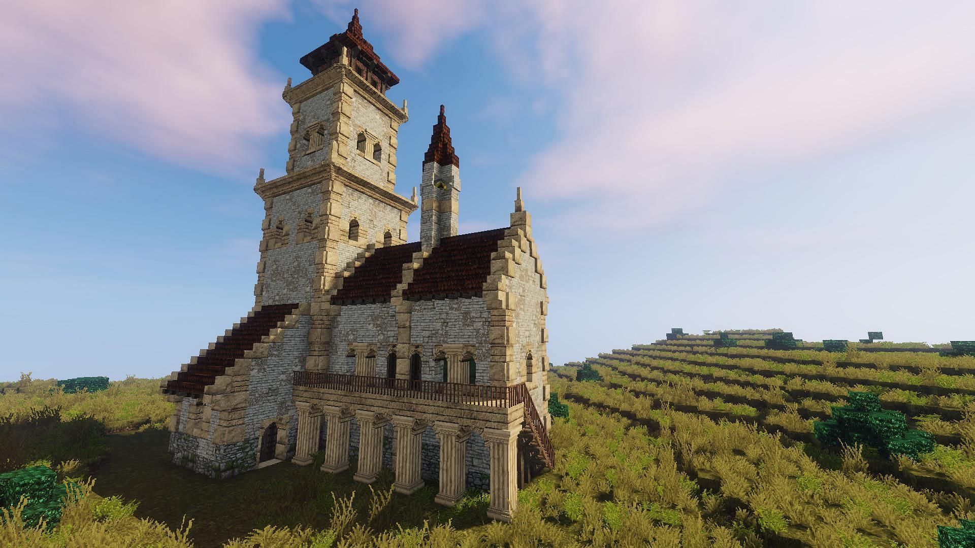 Having a place of worship certainly fits the historical theme of a medieval town (Image u/TheKinderknight/Reddit, Mojang)