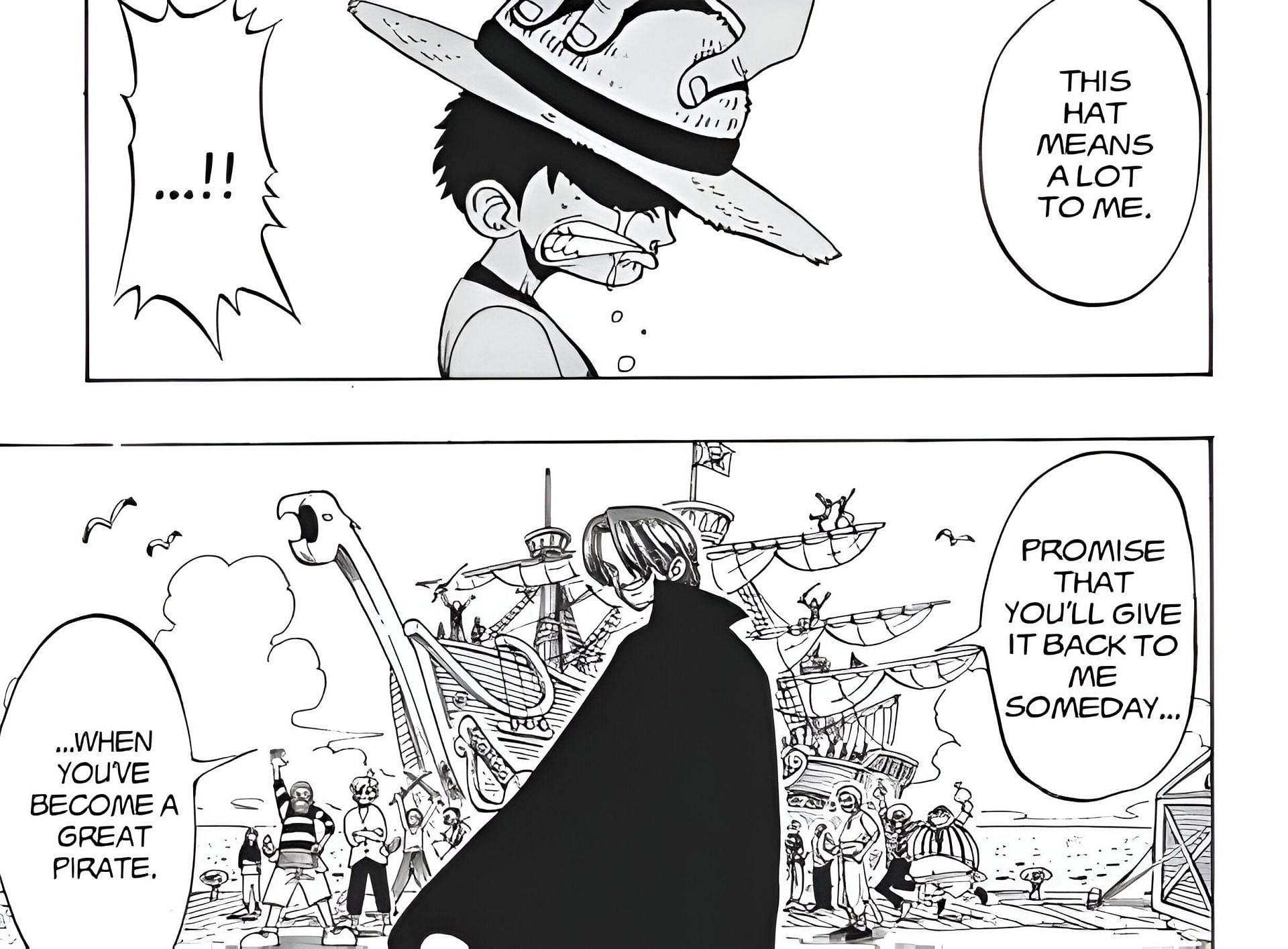 Shanks lending his Straw Hat to Luffy (Image via Toei Animation)