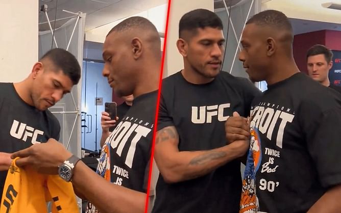 WATCH: Jamahal Hill gets hoodie signed by Alex Pereira during wholesome interaction before UFC 300 showdown