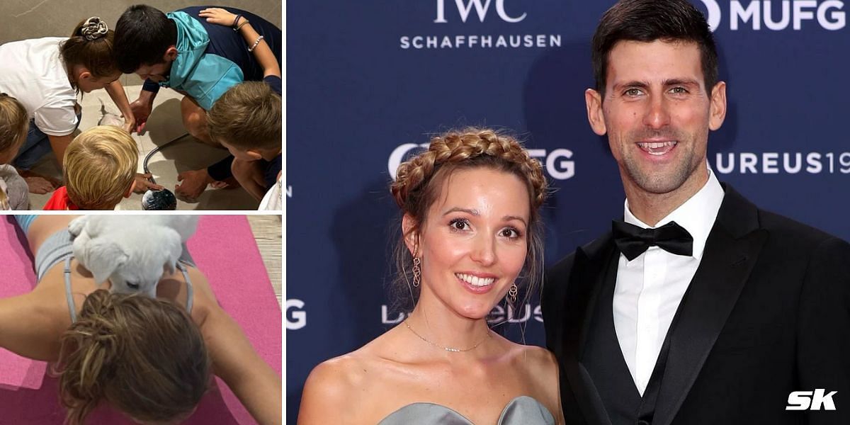 Novak Djokovic with his wife Jelena (R)