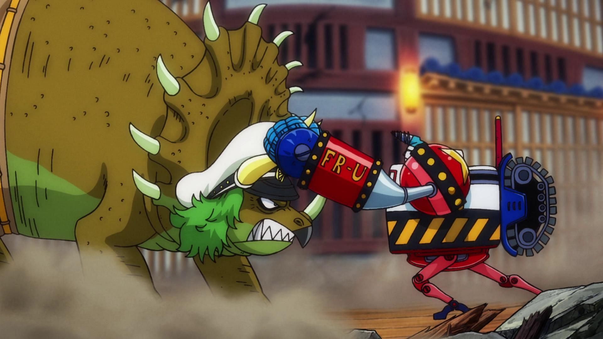 Franky vs Sasaki as seen in the One Piece anime (Image via Toei Animation)