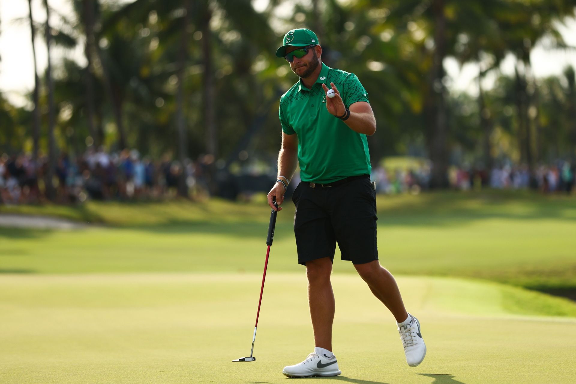 Dean Burmester during the LIV Golf Invitational in Miami, Day Three