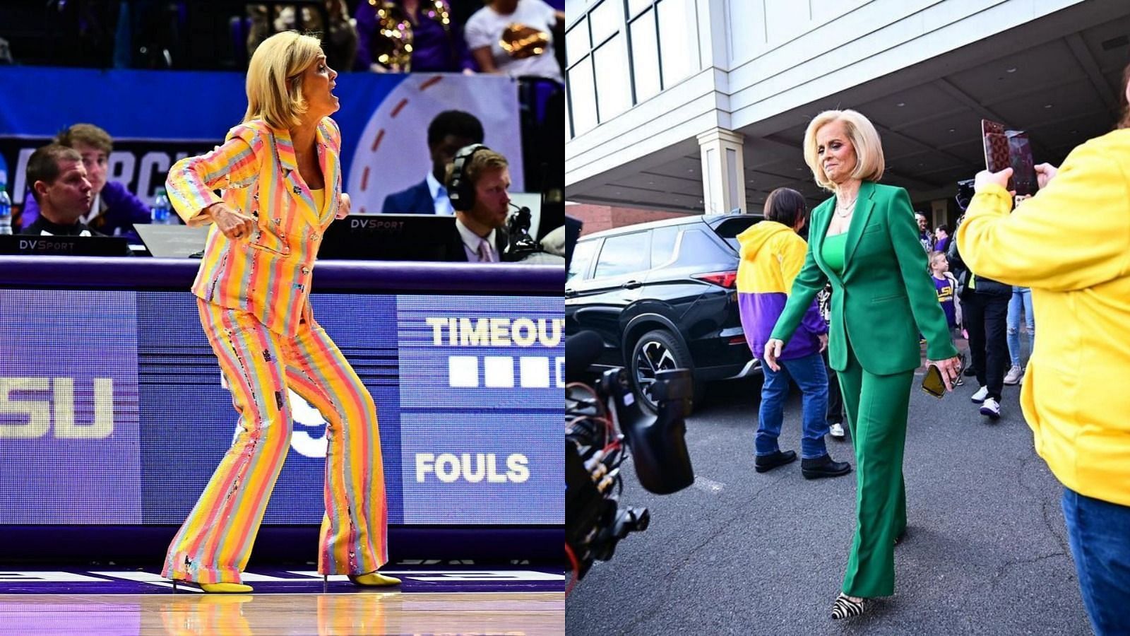 LSU HC Kim Mulkey marches on court