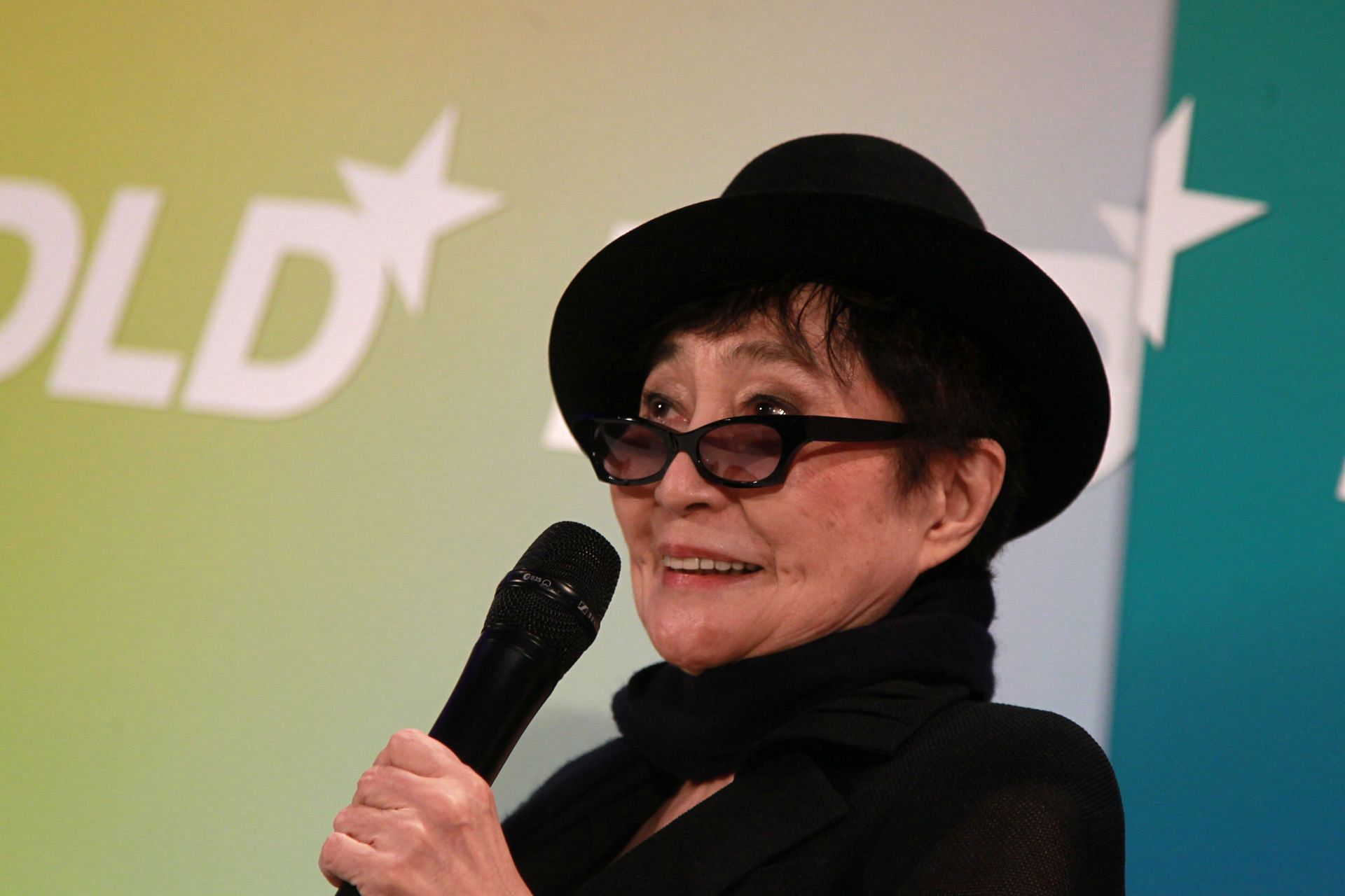 Artist Yoko Ono at the DLD Conference. (Photo by Johannes Simon/Getty Images)