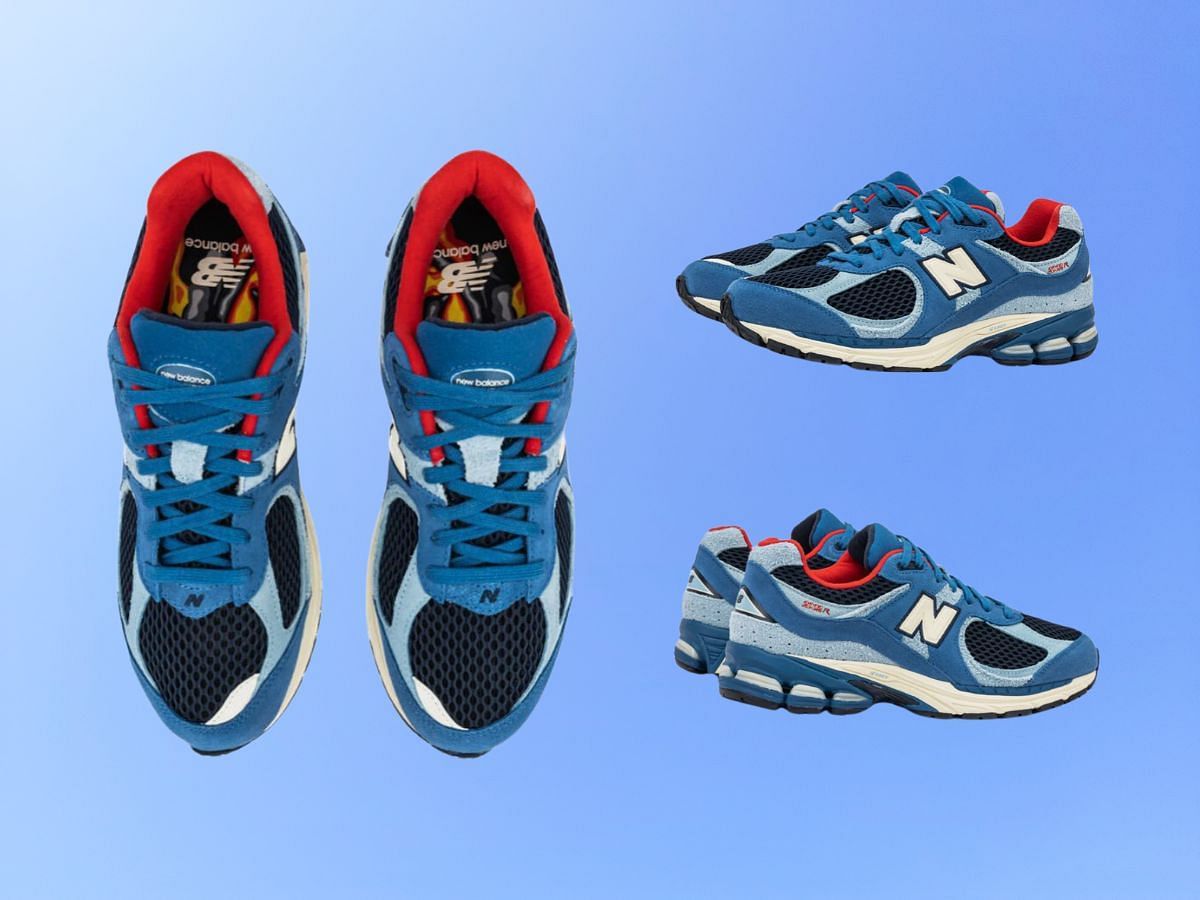 A closer look at the Blue/Red New Balance 2002R sneaker (Image via Shoe Palace)