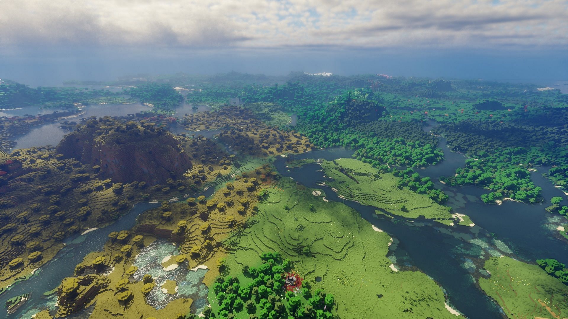 Extended viewing distance with shaders (Image via Mojang)